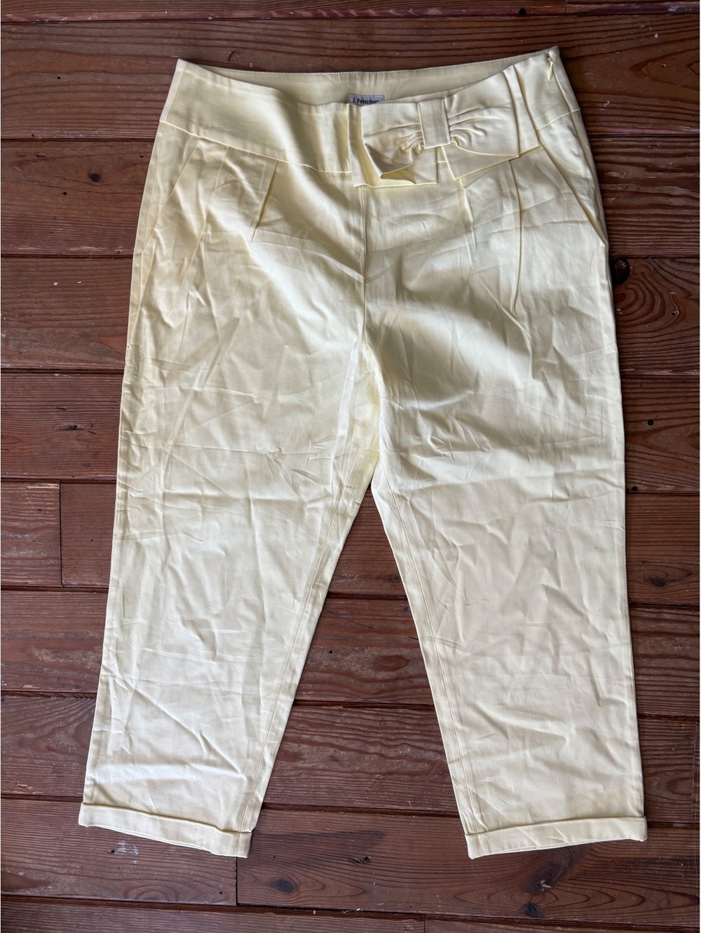 J. Peterman Yellow Bow Detail Cropped Capri Pants Size 12